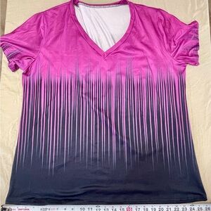 Pink and Black Ombre V-Neck Short Sleeve Knit T-Shirt, Polyester, Women’s XL